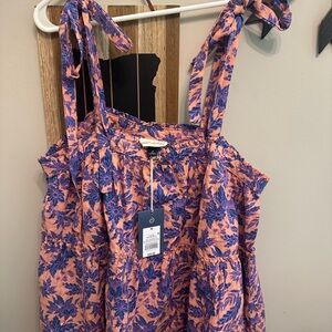 Universal Thread Tank Top Purple and Orange Smocked Tie Front